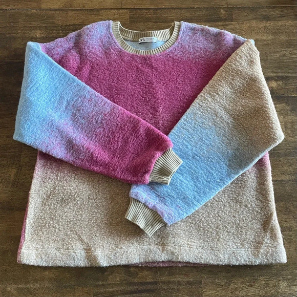 Zara Soft Tie Dye Sweatshirt Sweater Wool Blend Long Sleeve Round Neck, Size S - Picture 13 of 16